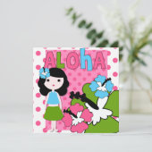 Aloha Birthday (Black Hair Girl) Einladung (Stehend Vorderseite)