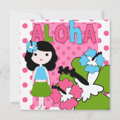Aloha Birthday (Black Hair Girl) Einladung (Vorderseite)