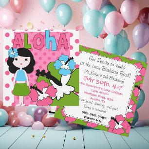 Aloha Birthday (Black Hair Girl) Einladung