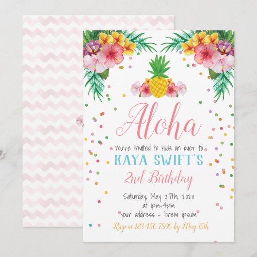 Aloha Birthday Einladung (Vorne/Hinten)