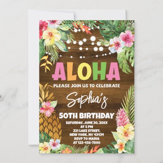 Aloha Birthday Einladung Vorlage Hawaiian Birthd (Vorderseite)