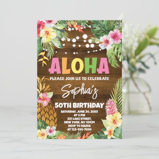 Aloha Birthday Einladung Vorlage Hawaiian Birthd (Stehend Vorderseite)