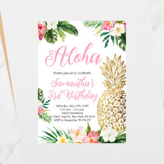 Aloha Birthday Luau Hawaiian Gold Ananas Einladung