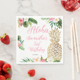 Aloha Birthday Luau Hawaiian Gold Ananas Serviette