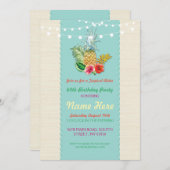 Aloha Birthday Party Aqua Aloha Ananas Einladung (Vorne/Hinten)