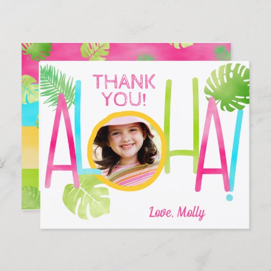 Aloha Birthday Tropical Luau Foto Danke, Card (Vorne/Hinten)