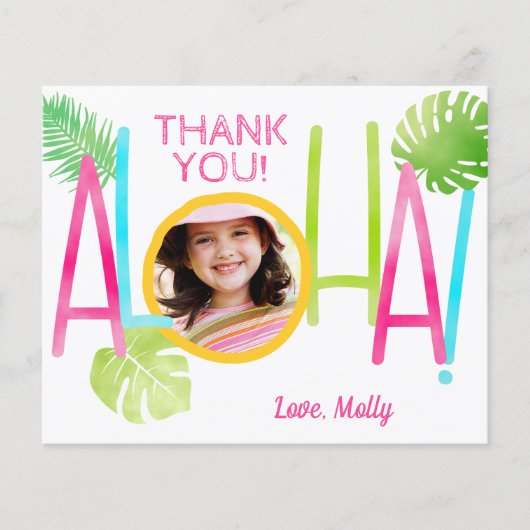 Aloha Birthday Tropical Luau Foto Danke, Card (Vorderseite)