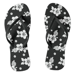 Aloha Black Classic Hawaiian Seamless Pattern Badesandalen