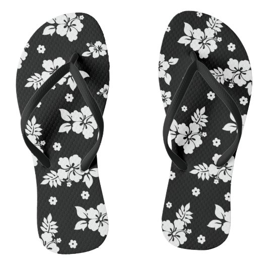 Aloha Black Classic Hawaiian Seamless Pattern Badesandalen (Fußbett)