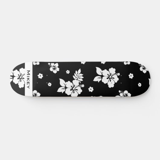 Aloha Black Classic Hawaiian Seamless Pattern Skateboard (Horizontal)