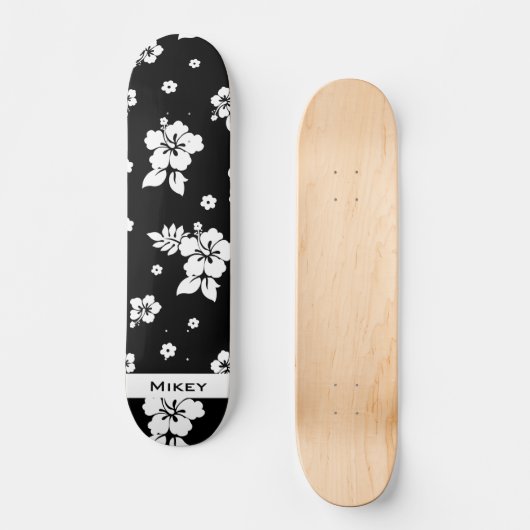 Aloha Black Classic Hawaiian Seamless Pattern Skateboard (Vorderseite)