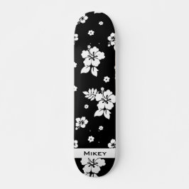 Aloha Black Classic Hawaiian Seamless Pattern Skateboard