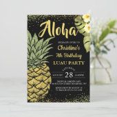 Aloha Black Gold tropische Ananas Geburtstag Einladung (Stehend Vorderseite)