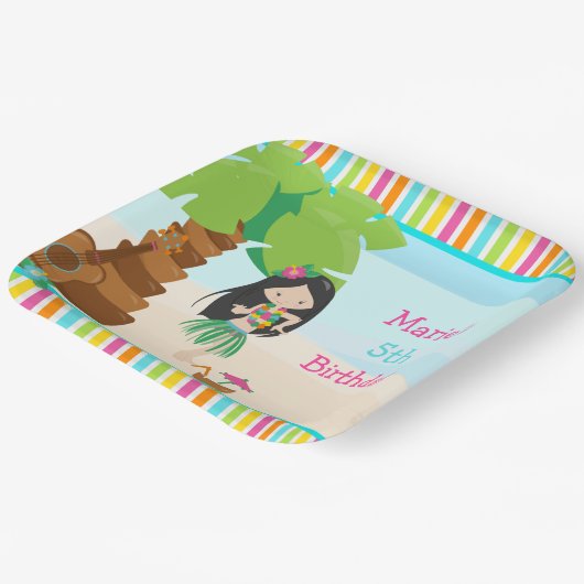 Aloha Black Hair Girl Party Pappteller (Gewinkelt)