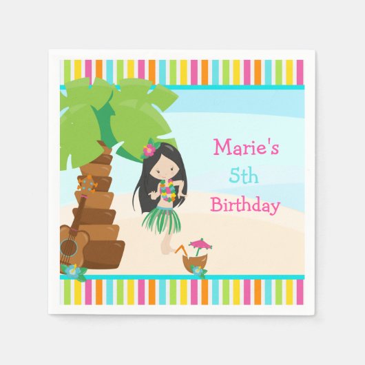 Aloha Black Hair Girl Party Serviette (Vorderseite)