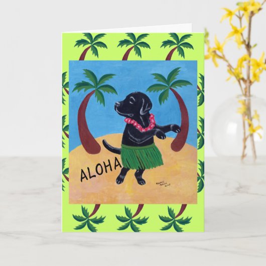 Aloha Black Labrador Karte (Gelbe Blume)