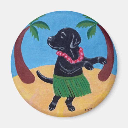 Aloha Black Labrador Magnet (Vorne)