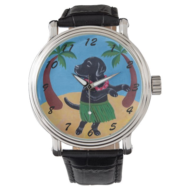 Aloha Black Labrador Painting Armbanduhr (Vorderseite)
