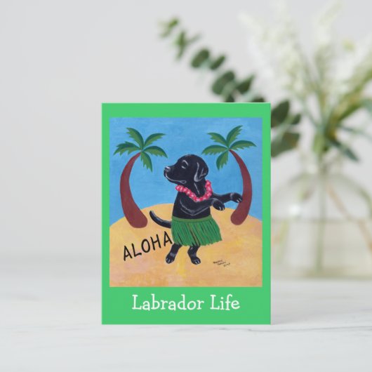 Aloha Black Labrador Postkarte (Stehend Vorderseite)