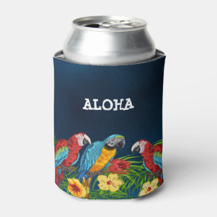 Aloha Blätter mit blauen Papageien Dosenkühler