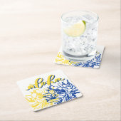 Aloha blaue gelbe Säulenkaktus-Blumen-Untersetzer Rechteckiger Pappuntersetzer (Vor Ort)