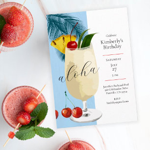 Aloha Blue Ananas Cocktail Sommer Geburtstag Einladung