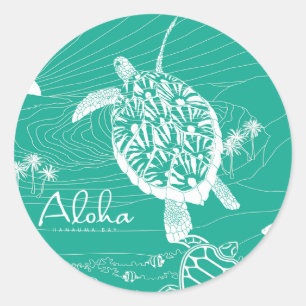 Aloha Blue Hawaii Turtle Runder Aufkleber