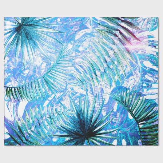 Aloha- Blue Tropical Palm und Monstera Garden Geschenkpapier (Flach)