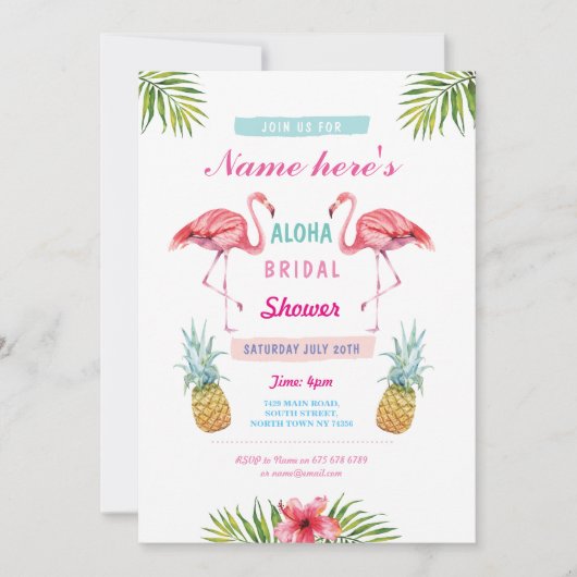 Aloha Brautparty Flamingo Pineaple Luau Invite Einladung (Vorderseite)