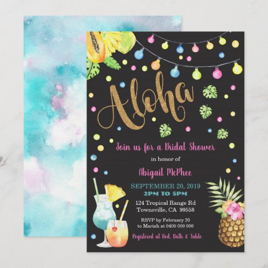 Aloha Bridal Shower Invitation, Hawaiian Luau Einladung (Vorne/Hinten)