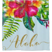 Aloha Bright Electric Pop Tropical Floral Duschvorhang (Vorderseite)