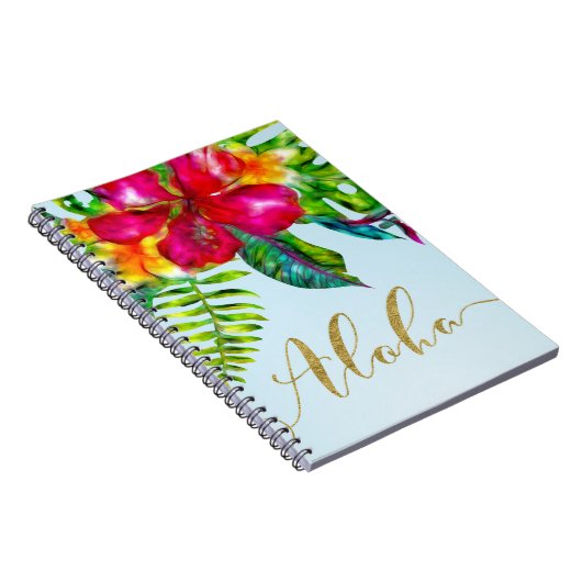 Aloha Bright Electric Pop Tropical Floral Notizblock (Rechte Seite)