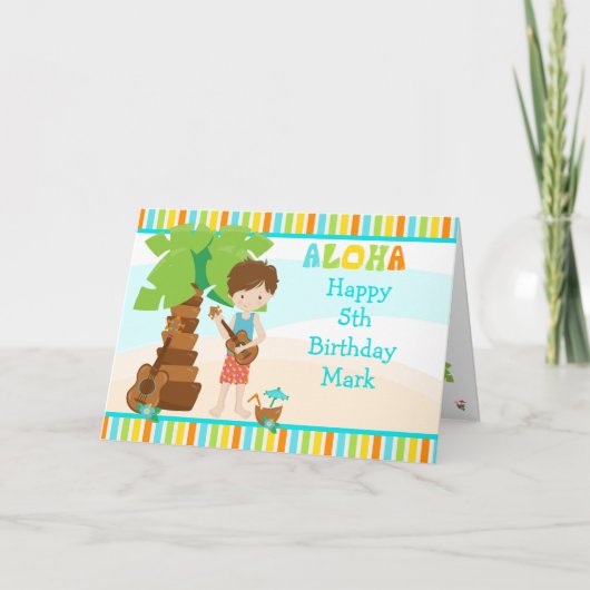 Aloha Brown Hair Boy Birthday Karte (Vorderseite)