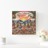 Aloha Celebration Quadratische Wanduhr (Zuhause)
