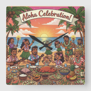 Aloha Celebration Quadratische Wanduhr