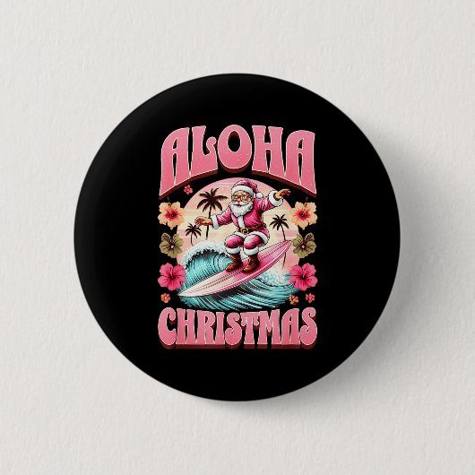 Aloha Christmas Santa Claus Surfing Hawaiian Mele  Button (Vorderseite)