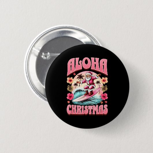 Aloha Christmas Santa Claus Surfing Hawaiian Mele  Button (Vorne & Hinten)
