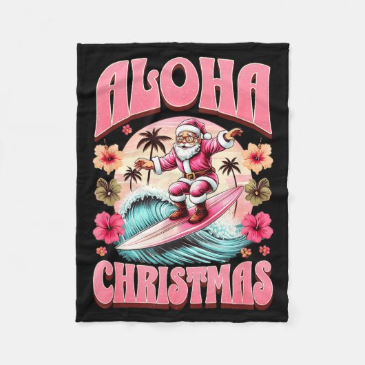 Aloha Christmas Santa Claus Surfing Hawaiian Mele  Fleecedecke (Vorderseite)