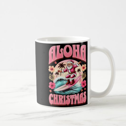 Aloha Christmas Santa Claus Surfing Hawaiian Mele  Kaffeetasse (Rechts)