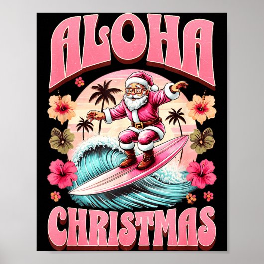 Aloha Christmas Santa Claus Surfing Hawaiian Mele Poster (Vorne)