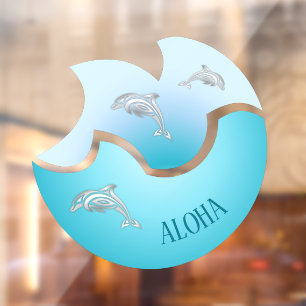 Aloha   Coastal Blue Wave Dolphins Fensteraufkleber