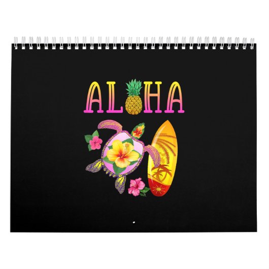Aloha Cool Kawaii Turtle Surfboard Hawaii Kalender (Titelbild)