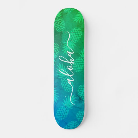 "Aloha" coole Typografie Blaue Ananas ombre Skateboard (Vorderseite)