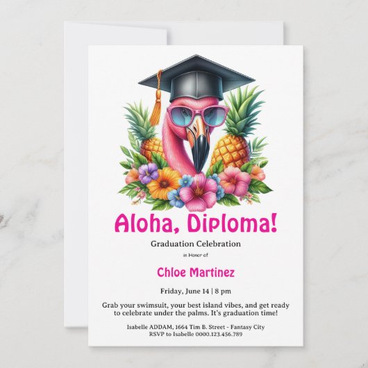 Aloha Diploma Tropical Graduation Pool Party Einladung (Vorderseite)