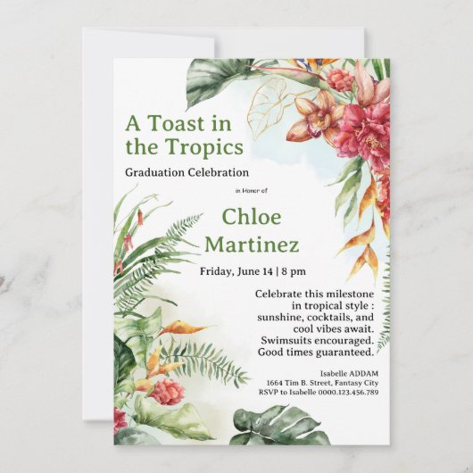 Aloha Diploma! Tropical Graduation Pool Party Einladung (Vorderseite)