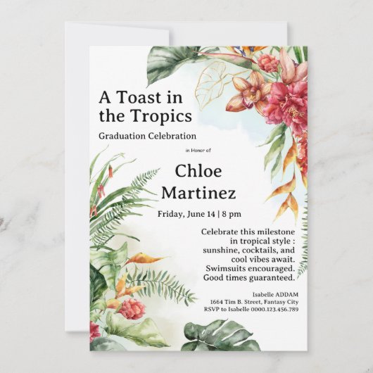 Aloha Diploma! Tropical Graduation Pool Party Einladung (Vorderseite)
