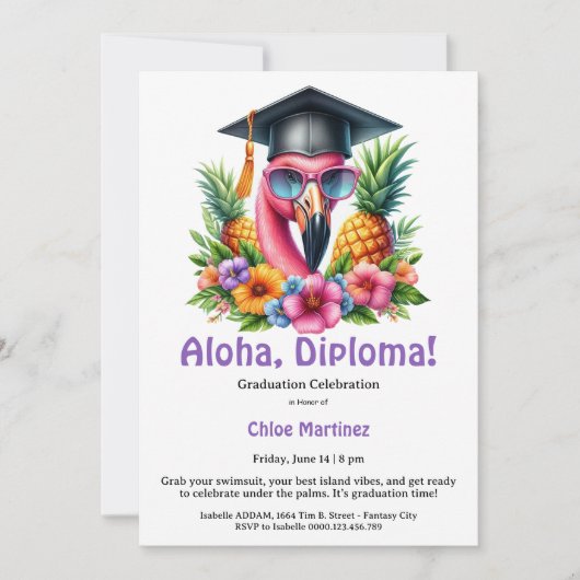 Aloha Diploma Tropical Graduation Pool Party Einladung (Vorderseite)