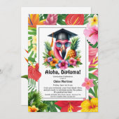 Aloha Diploma! Tropical Graduation Pool Party Einladung (Vorne/Hinten)