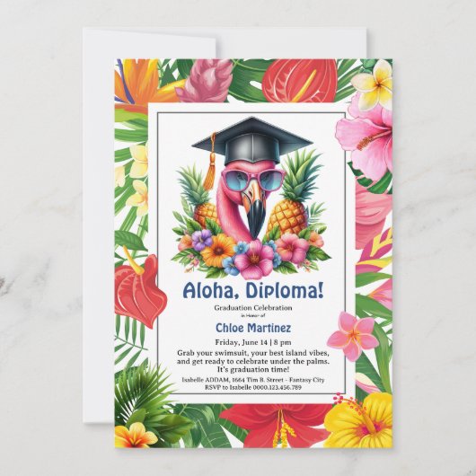 Aloha Diploma! Tropical Graduation Pool Party Einladung (Vorderseite)
