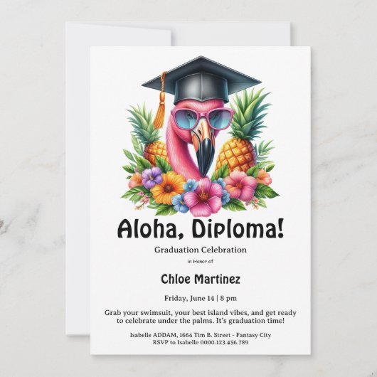 Aloha Diploma Tropical Graduation Pool Party Einladung (Vorderseite)